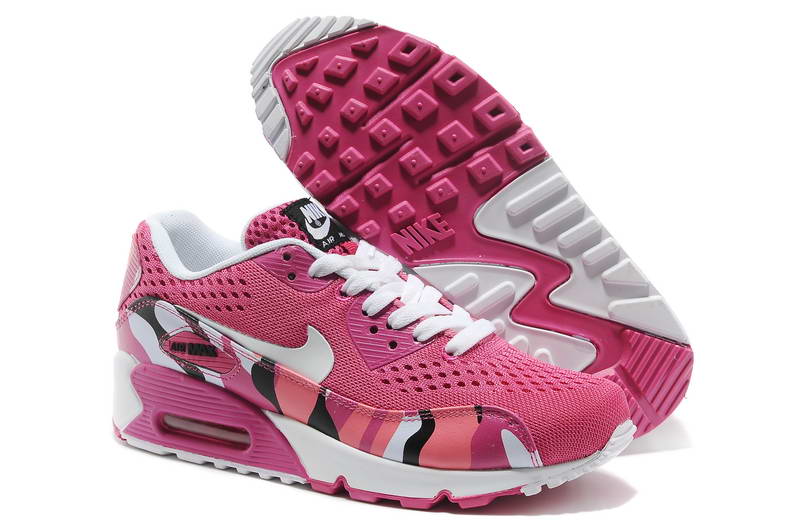 Air Max 90 Prm Em Chaussures Des Femmes De Tissage Camouflage Rose Blanche